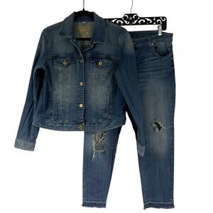 Michael Kors Women's 2 Pcs. Denim Jeans & Jacket Set Size Large/14